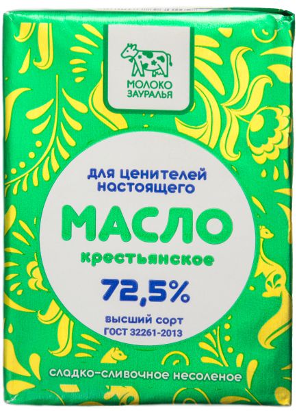 МАСЛО МОЛОКО ЗАУРАЛЬЯ 72,5% 180Г КРЕСТЬЯНСКОЕ СЛАДКО-СЛИВОЧНОЕ НЕСОЛЕНОЕ ФОЛ
