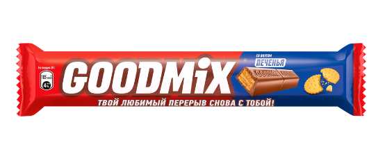 БАТОН ГУДМИКС 40Г МОЛОЧ ШОК С НАЧИН СО ВКУСОМ ПЕЧЕНЬЯ С ХРУСТ ВАФЛЕЙ