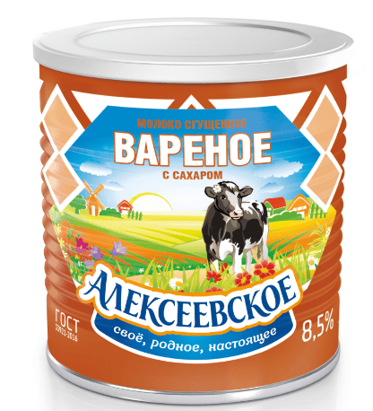МОЛОКО СГУЩЕНОЕ АЛЕКСЕЕВСКОЕ ВАРЕНОЕ 360Г 8,5% ГОСТ ЖБ КЛЮЧ