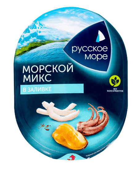 КОКТЕЙЛЬ ИЗ МОРЕПРОДУКТОВ РУССКОЕ МОРЕ 180Г В РАСТИТЕЛЬНОМ МАСЛЕ