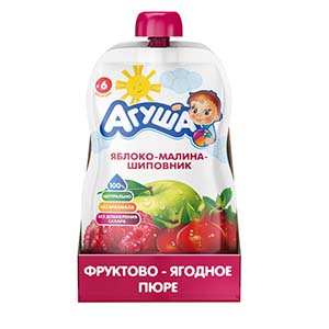 ПЮРЕ АГУША 90Г ЯБЛОКО МАЛИНА И ШИПОВНИК
