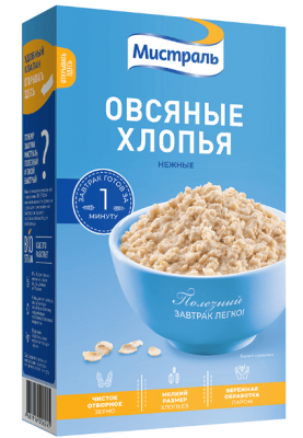ХЛОПЬЯ МИСТРАЛЬ 400Г ОВСЯНЫЕ НЕЖНЫЕ КАРТОН