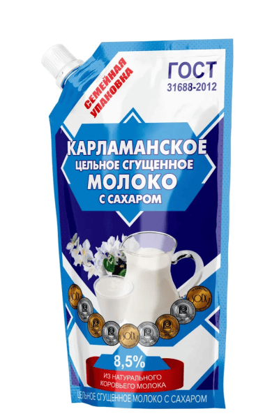 МОЛОКО СГУЩЕНОЕ КАРЛАМАНСКОЕ 650Г 8,5% Д/ПАК