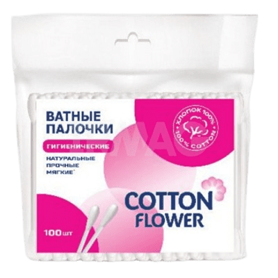 ПАЛОЧКИ ВАТНЫЕ КОТТОН ФЛАУЭР 100ШТ ПАКЕТ