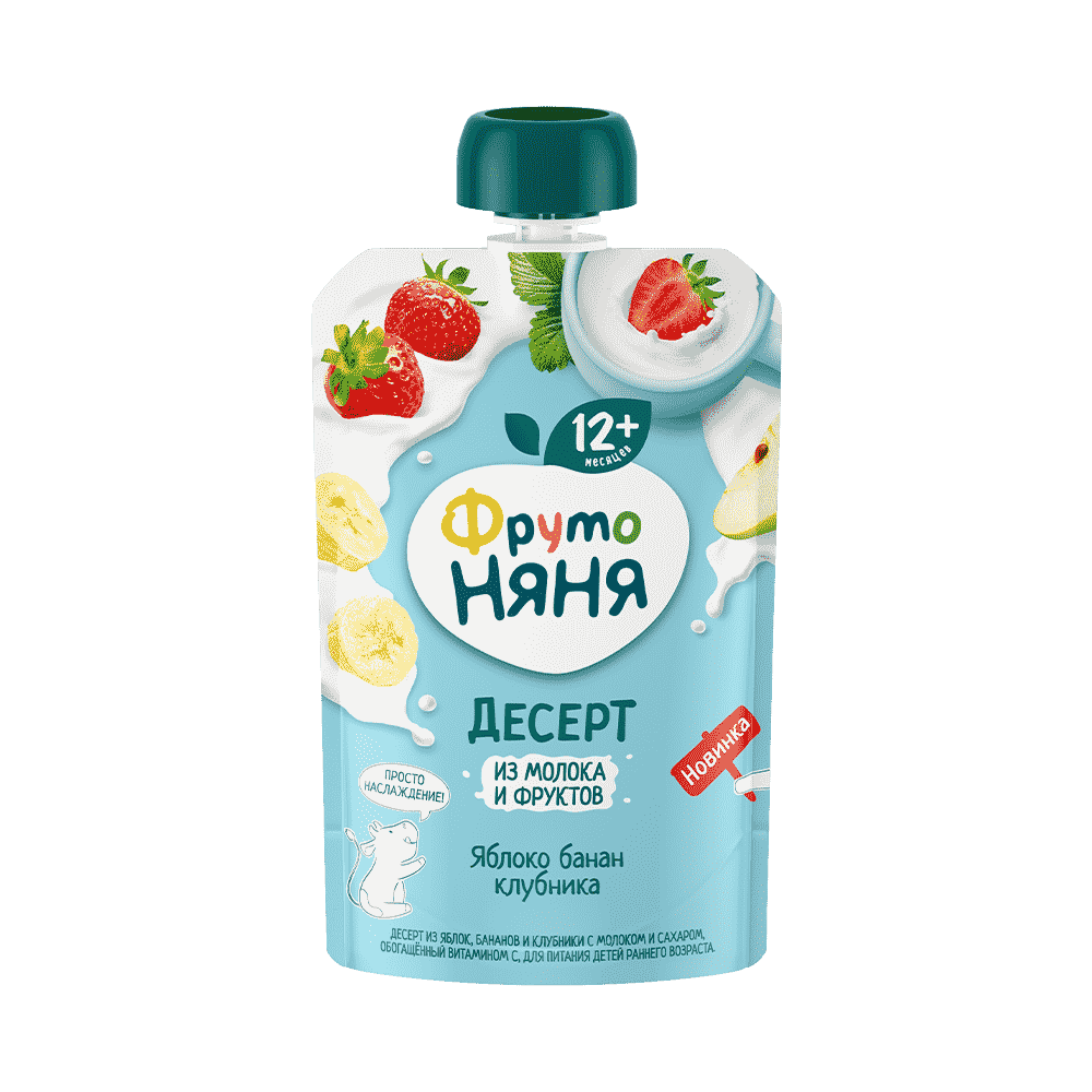 ДЕСЕРТ ФРУТОНЯНЯ 90Г ФРУКТОВО-МОЛОЧНЫЙ ЯБЛОКО БАНАН КЛУБНИКА Д/П