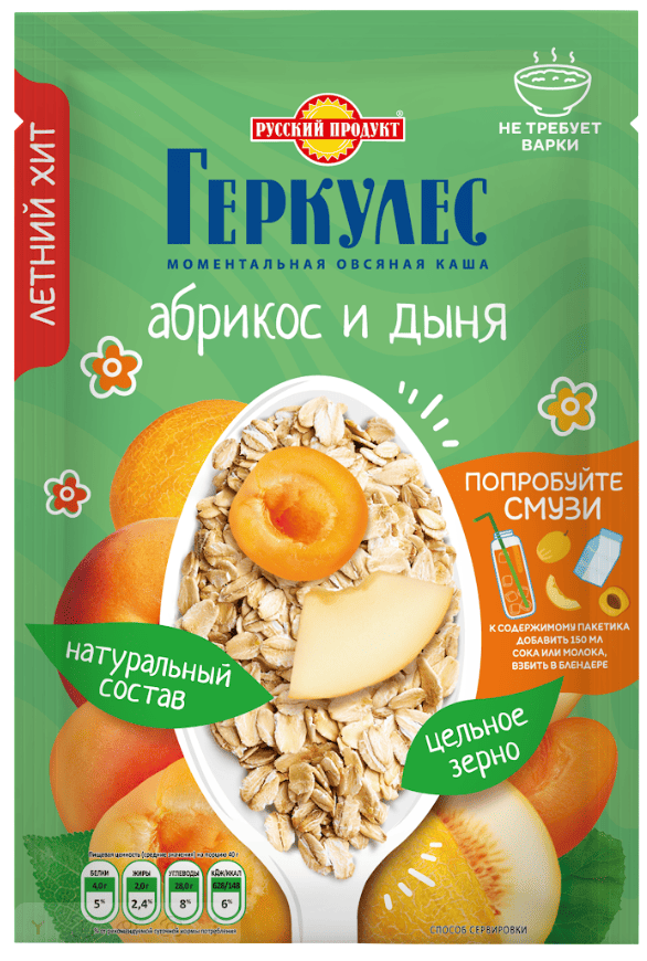 КАША РУССКИЙ ПРОДУКТ 40Г ОВСЯНАЯ АБРИКОС ДЫНЯ