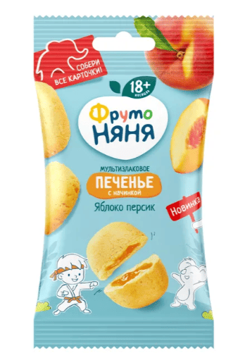 ПЕЧЕНЬЕ ФРУТОНЯНЯ 50Г МУЛЬТИЗЛАКОВОЕ С НАЧИНКОЙ ИЗ ЯБЛОКО ПЕРСИК