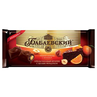 ШОКОЛАД БАБАЕВСКИЙ 165Г ТЕМНЫЙ С НАЧИНКОЙ АПЕЛЬСИНОВЫЙ БРАУНИ И ЦЕЛЬН ФУНДУКОМ