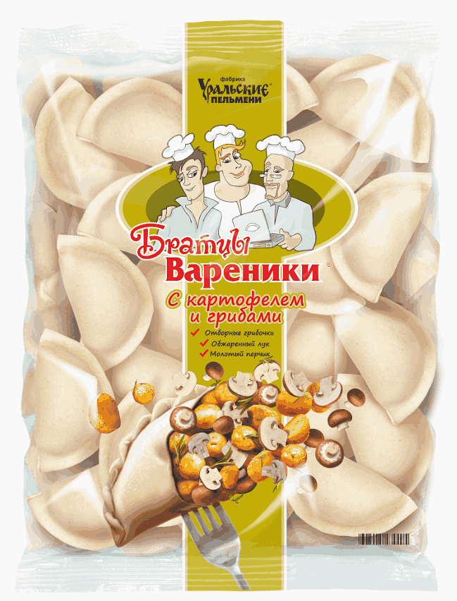 ВАРЕНИКИ БРАТЦЫ ВАРЕНИКИ 750Г С КАРТОФЕЛЕМ И ГРИБАМИ