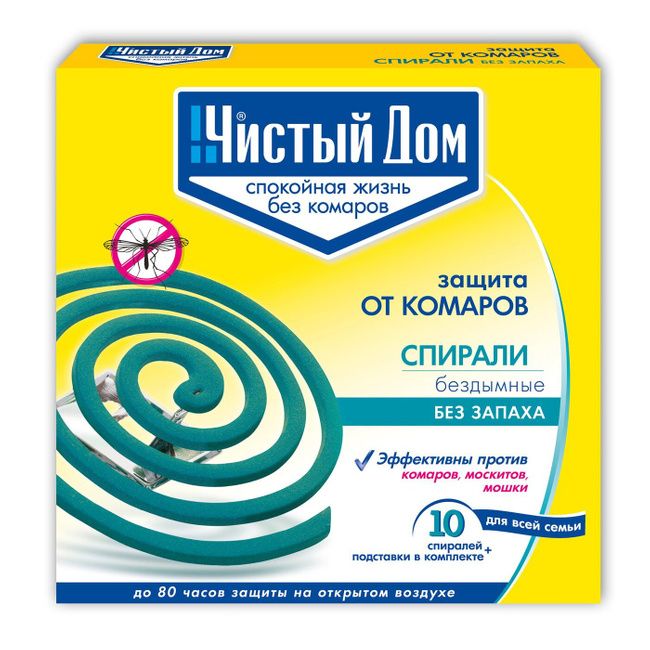 СПИРАЛИ ЧИСТЫЙ ДОМ 10ШТ ОТ КОМАРОВ Б/ЗАПАХА БЕЗДЫМНЫЕ 02-076