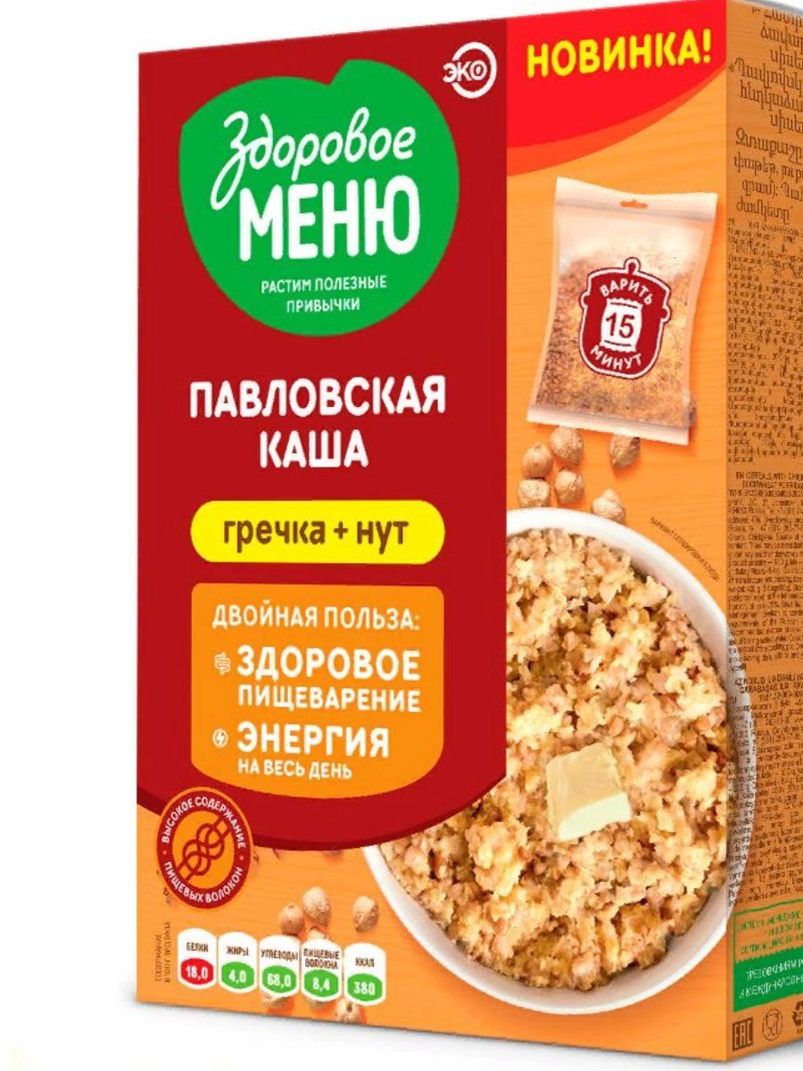 КАША ЗДОРОВОЕ МЕНЮ 400 ПАВЛОВСКАЯ ГРЕЧНЕВАЯ С НУТОМ КОРОБКА