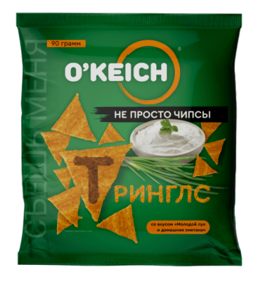 ЧИПСЫ ОКЕЙЧ ТРИНГЛС 90Г СО ВКУСОМ МОЛОДОЙ ЛУК И ДОМАШНЯЯ СМЕТАНА