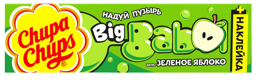 ЖЕВАТЕЛЬНАЯ РЕЗИНКА БИГБАБОЛ ЧУПА-ЧУПС 21Г СО ВКУСОМ ЗЕЛЕНОГО ЯБЛОКА