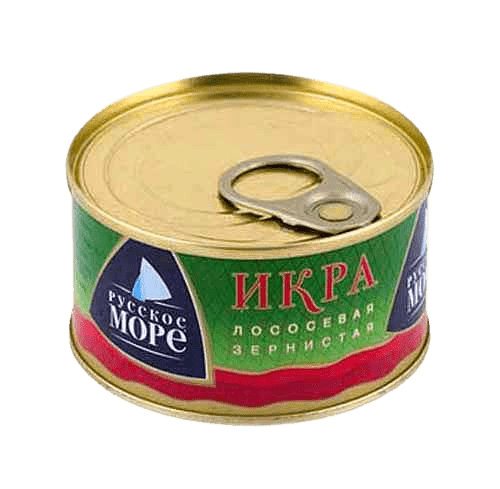 ИКРА КРАСНАЯ РУССКОЕ МОРЕ 140Г ЛОСОСЕВАЯ ЗЕРНИСТАЯ ГОРБУШИ СОЛЕНАЯ ЖБ КЛЮЧ