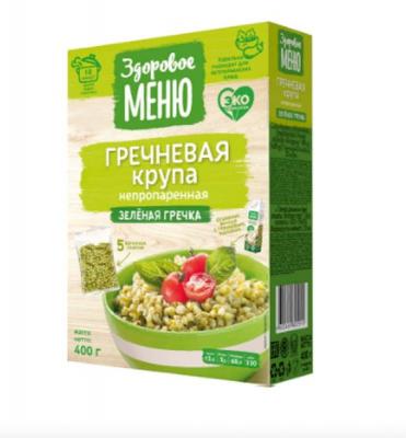 КРУПА ГРЕЧНЕВАЯ ЗДОРОВОЕ МЕНЮ 400Г 5 ПАК ЗЕЛЕНАЯ НЕПРОПАРЕННАЯ