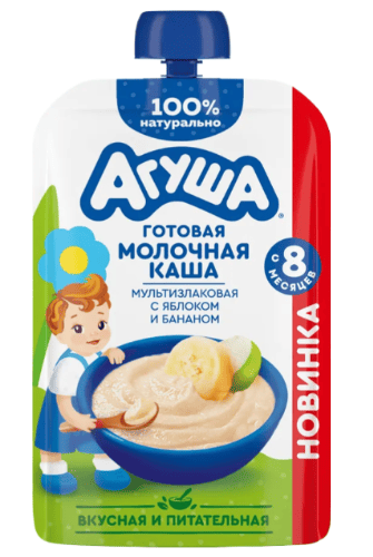 КАША АГУША 100Г МОЛОЧ МУЛЬТИЗЛАКОВАЯ С ЯБЛОКОМ И БАНАНОМ СТЕРИЛИЗ