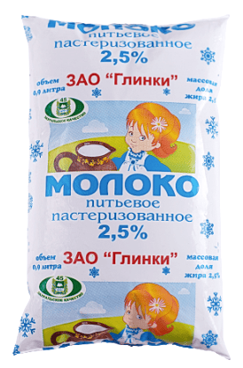 МОЛОКО ГЛИНКИ 2,5% 0.9Л ПОЛИПАК