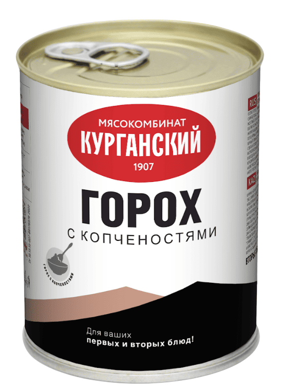 ГОРОХ КУРГАНСКИЙ МЯСОКОМБИНАТ СТАНДАРТ 330Г С КОПЧЕНОСТЯМИ ЖБ