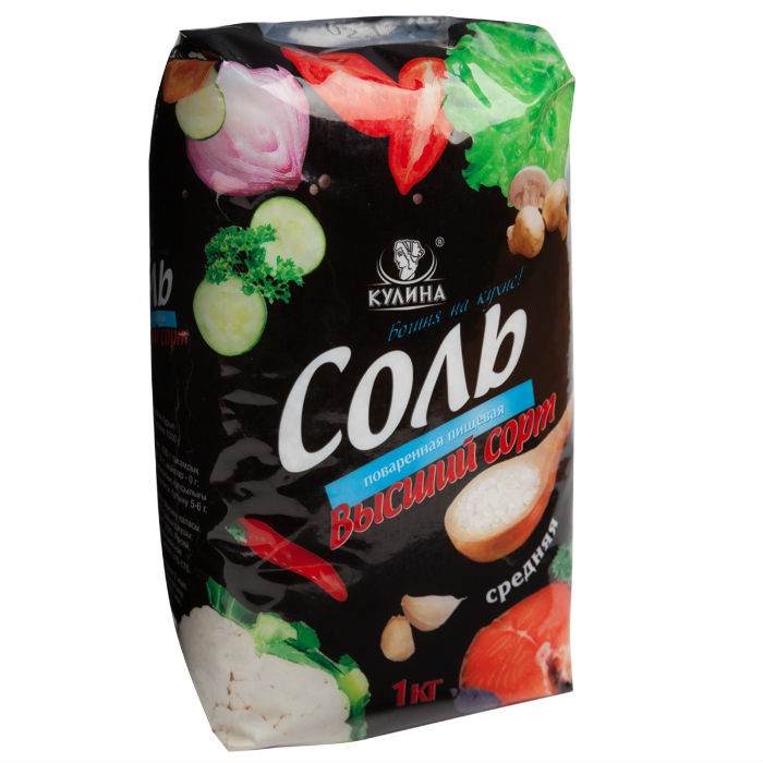 СОЛЬ ПОВАРЕНАЯ ПИЩЕВАЯ КУЛИНА 1КГ СРЕДНЯЯ ПАКЕТ