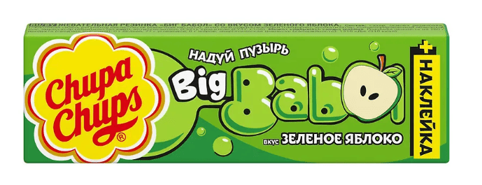 ЖЕВАТЕЛЬНАЯ РЕЗИНКА БИГБАБОЛ ЧУПА-ЧУПС 20Г СО ВКУСОМ ЗЕЛЕНОГО ЯБЛОКА