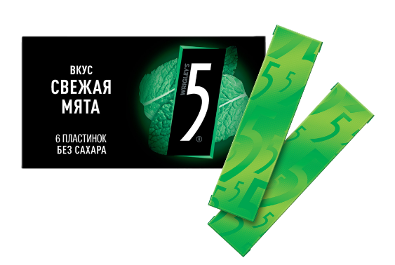РЕЗИНКА ЖЕВАТЕЛЬНАЯ 5 15,6Г СО ВКУСОМ СВЕЖЕЙ МЯТЫ Б/САХАРА