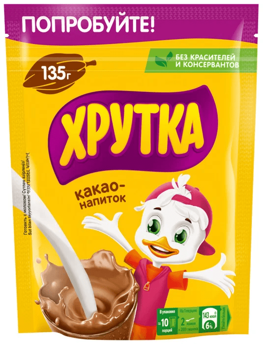 КАКАО-НАПИТОК ХРУТКА 135Г Б/Р ДЛЯ ПИТАНИЯ ДОШКОЛЬНОГО И ШКОЛЬНОГО ВОЗРАСТА ПАКЕТ