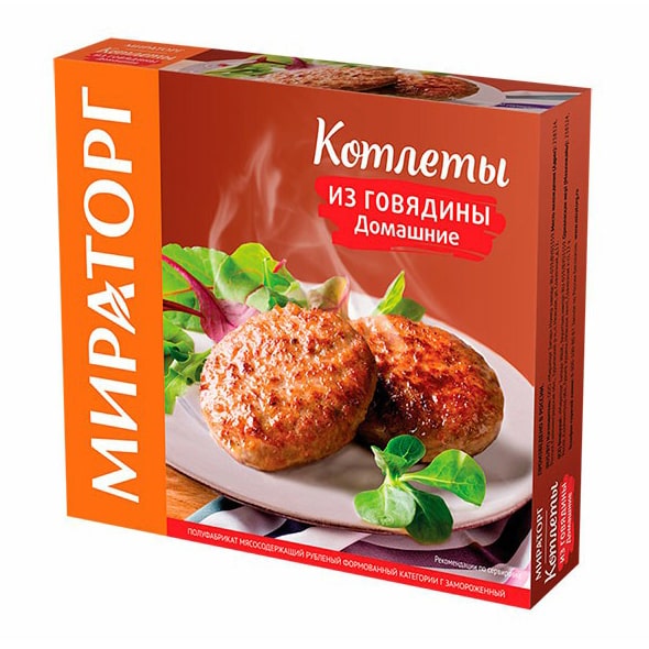 КОТЛЕТЫ МИРАТОРГ 420Г ДОМАШНИЕ ЗАМОРОЖЕННЫЕ ФЛОУПАК