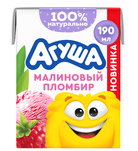 КОКТЕЙЛЬ АГУША 2% 190Г МОЛОЧНЫЙ СО ВКУСОМ МАЛИНОВЫЙ ПЛОМБИР ТБА