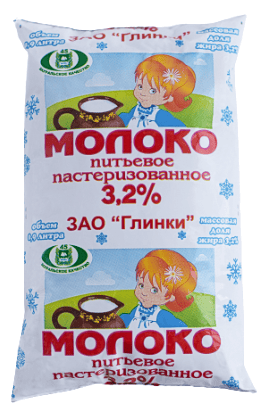 МОЛОКО ГЛИНКИ 3,2% 0.9Л ПОЛИПАК
