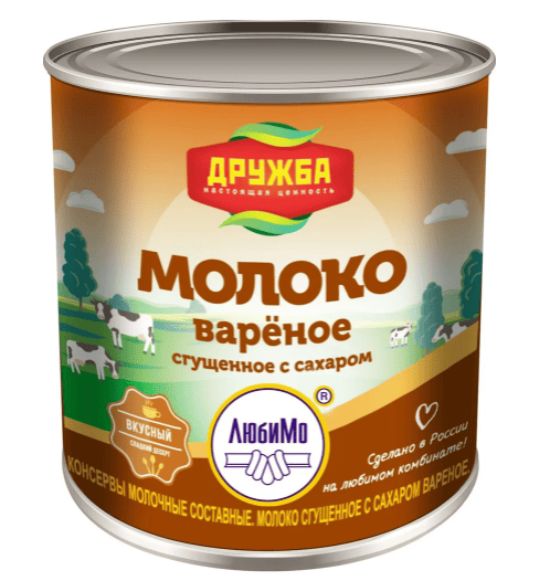 МОЛОКО СГУЩЕНОЕ ДРУЖБА ВАРЕНОЕ 370Г С САХАРОМ 4% ЖБ