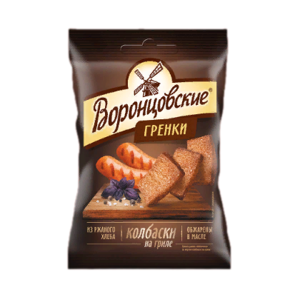 ГРЕНКИ ВОРОНЦОВСКИЕ 60Г СО ВКУСОМ КОЛБАСОК НА ГРИЛЕ