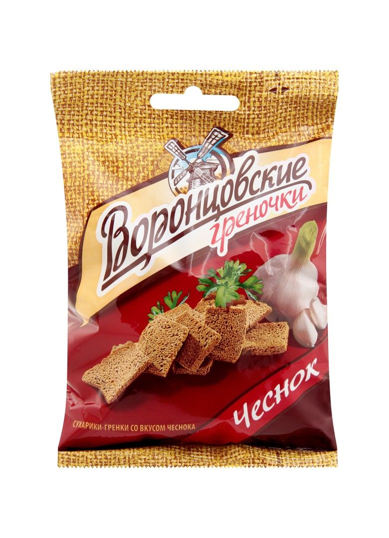 СУХАРИКИ ВОРОНЦОВСКИЕ 60Г РЖАНО-ПШЕНИЧНЫЕ СО ВКУСОМ ЧЕСНОКА