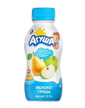 ЙОГУРТ ПИТ АГУША 2,7% 180Г С ЯБЛОКОМ И ГРУШЕЙ ФРУКТОВЫЙ С 8 МЕС