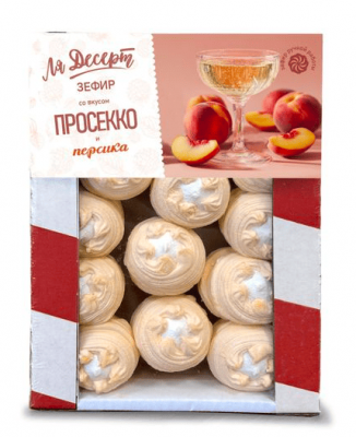 ЗЕФИР ЛЯ ДЕСЕРТ 750Г СО ВКУСОМ ПРОСЕККО И ПЕРСИКА НЕГЛАЗИРОВАННЫЙ