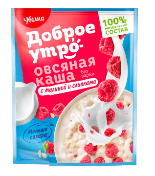 КАША УВЕЛКА 40Г ОВСЯНАЯ Б/П С МАЛИНОЙ СО ВКУСОМ СЛИВОК ПАКЕТ