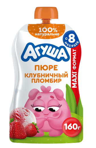 ПЮРЕ АГУША 160Г СО ВКУСОМ КЛУБНИЧНЫЙ ПЛОМБИР ДОЙ-ПАК
