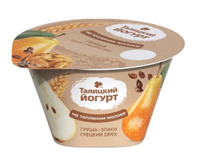 ЙОГУРТ ТАЛИЦКИЙ 8% 125Г ГРУША ЗЛАКИ ГРЕЦКИЙ ОРЕХ НА ТОПЛЕНОМ МОЛОКЕ