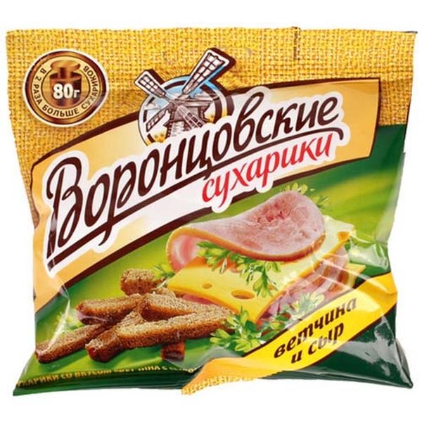 СУХАРИКИ ВОРОНЦОВСКИЕ 80Г СО ВКУСОМ ВЕТЧИНЫ И СЫРА