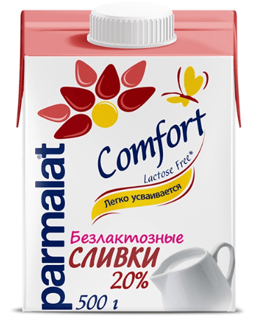 СЛИВКИ ПАРМАЛАТ КОМФОРТ 20% 500Г ПИТЬЕВЫЕ УЛЬТРАПАСТ ТЕТРАПАК