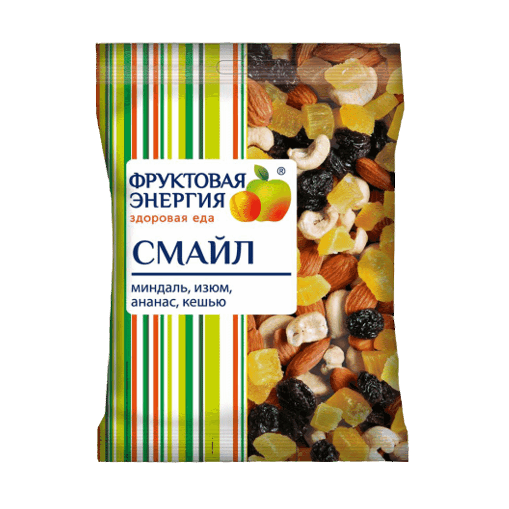 СМЕСЬ ФРУКТОВАЯ ФРУТИЛАД СМАЙЛ 50Г МИНДАЛЬ ИЗЮМ АНАНАС КЕШЬЮ ПАКЕТ