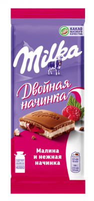 ШОКОЛАД МИЛКА 80Г МОЛОЧНЫЙ МАЛИНОВАЯ НАЧИН И НЕЖН НАЧИН СО ВКУСОМ МАЛИНЫ ДВУХСЛ