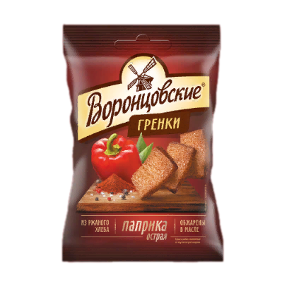 ГРЕНКИ ВОРОНЦОВСКИЕ 60Г РЖАНО-ПШЕНИЧНЫЕ СО ВКУСОМ ОСТРОЙ ПАПРИКИ