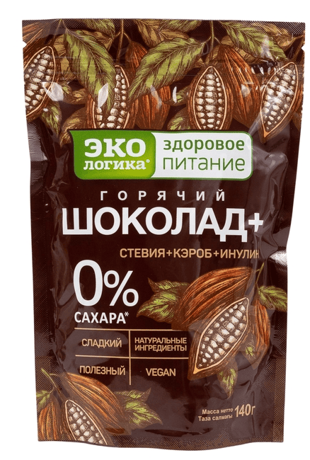 КАКАО-НАПИТОК ЭКОЛОГИКА 140Г ГОРЯЧИЙ ШОКОЛАД ПЛЮС ПАКЕТ