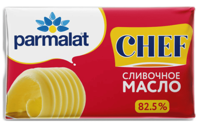 МАСЛО СЛАДКО-СЛИВОЧНОЕ ПАРМАЛАТ 82,5% 180Г НЕСОЛЕНОЕ ФОЛЬГА