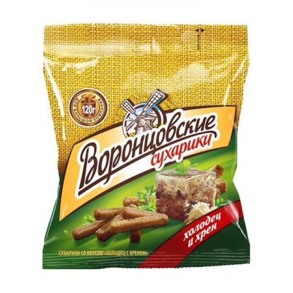 СУХАРИКИ ВОРОНЦОВСКИЕ 120Г СО ВККУСОМ ХОЛОДЦА И ХРЕНА
