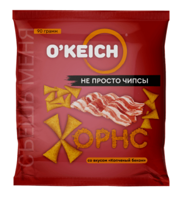ЧИПСЫ ОКЕЙЧ ХОРНС 90Г СО ВКУСОМ КОПЧЕНЫЙ БЕКОН