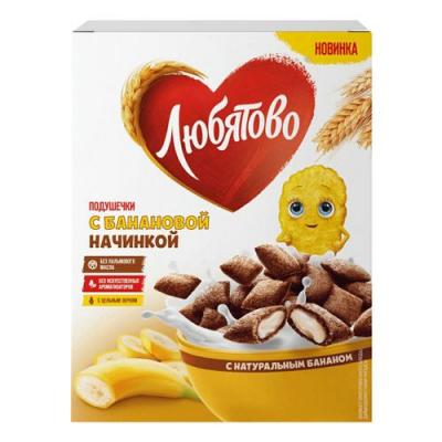 ЗАВТРАК СУХОЙ ЛЮБЯТОВО ПОДУШЕЧКИ 220Г С БАНАНОВОЙ НАЧИНКОЙ