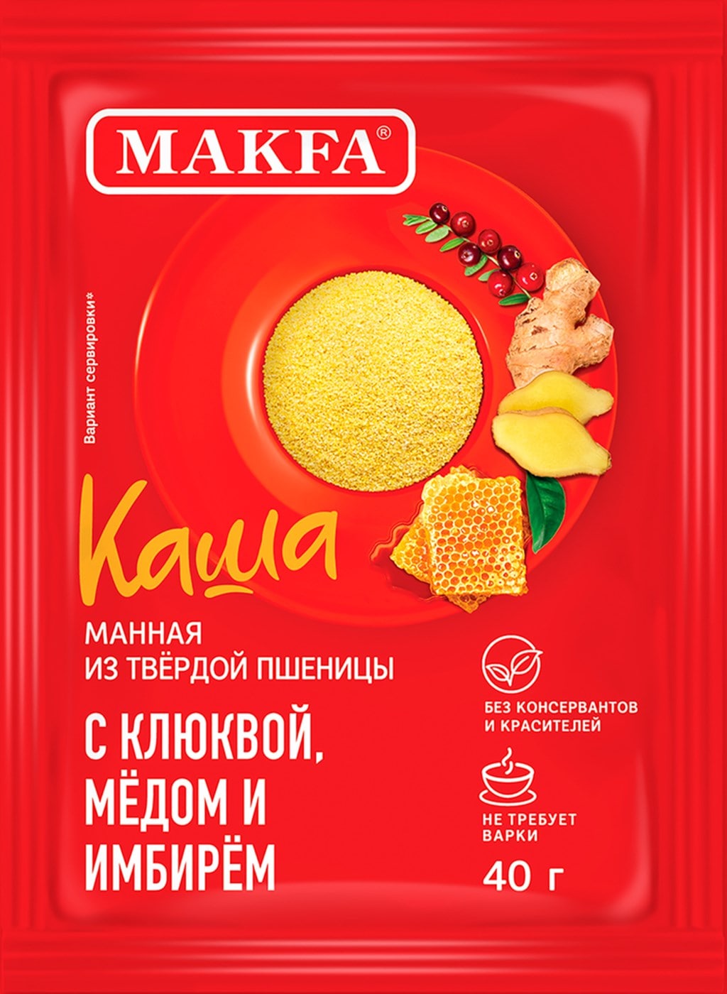 КАША МАКФА 40Г Б/П МАННАЯ С КЛЮКВОЙ МЁДОМ И ИМБИРЁМ