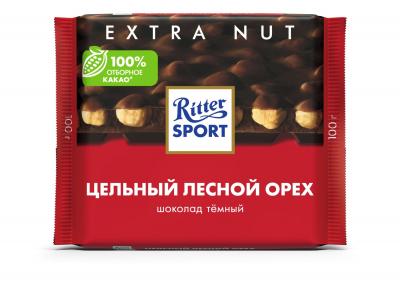 ШОКОЛАД РИТТЕР СПОРТ ЭКСТРА 100Г ТЕМНЫЙ С ЦЕЛЬНЫМ ЛЕСНЫМ ОРЕХОМ