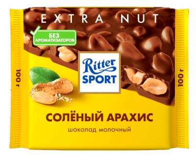 ШОКОЛАД РИТТЕР СПОРТ 100Г МОЛОЧНЫЙ С СОЛЕНЫМ АРАХИСОМ